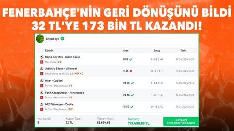 F­e­n­e­r­b­a­h­ç­e­ ­m­a­ç­ı­n­a­ ­2­­d­e­n­ ­1­ ­b­i­l­d­i­,­ ­3­2­ ­T­L­­y­e­ ­1­7­3­ ­b­i­n­ ­T­L­ ­k­a­z­a­n­d­ı­